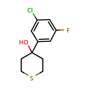 Chemical structure of 4-(3-Chloro-5-fluorophenyl)tetrahydro-2H-thiopyran-4-ol , CAS 2254572-13-7, AChemBlock AD293758