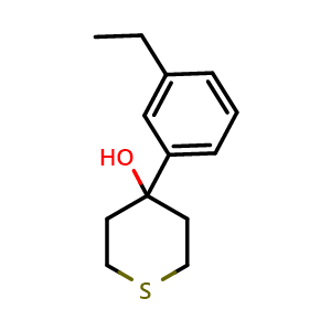Chemical structure of 4-(3-Ethylphenyl)tetrahydro-2H-thiopyran-4-ol , CAS 2001127-08-6, AChemBlock AD293762