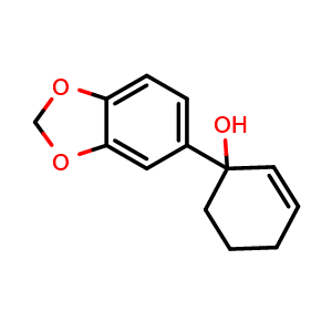 Chemical structure of 1-(1,3-Benzodioxol-5-yl)-2-cyclohexen-1-ol , CAS 141091-10-3, AChemBlock AD293764