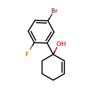 Chemical structure of 1-(5-Bromo-2-fluorophenyl)-2-cyclohexen-1-ol , CAS 1597255-72-5, AChemBlock AD293772