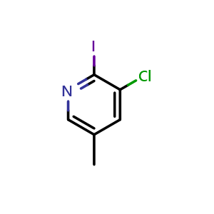 Chemical structure of 3-Chloro-2-iodo-5-methylpyridine , CAS 1227580-93-9, AChemBlock AD293807