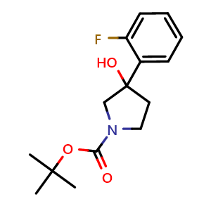 Chemical structure of tert-butyl 3-(2-fluorophenyl)-3-hydroxypyrrolidine-1-carboxylate , CAS 1421160-45-3, AChemBlock AD293812