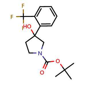 Chemical structure of tert-butyl 3-hydroxy-3-(2-(trifluoromethyl)phenyl)pyrrolidine-1-carboxylate , CAS 1823786-44-2, AChemBlock AD293813