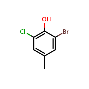 Chemical structure of 2-Bromo-6-chloro-4-methylphenol , CAS 57018-10-7, AChemBlock AD293820