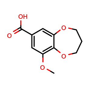 Chemical structure of 9-methoxy-3,4-dihydro-2H-benzo[b][1,4]dioxepine-7-carboxylic acid , CAS 1010933-59-1, AChemBlock AD293831