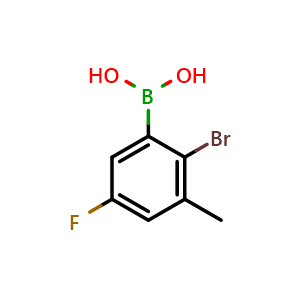 Chemical structure of 2-Bromo-5-fluoro-3-methylphenylboronic acid , CAS 1452573-80-6, AChemBlock AD293833