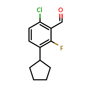 Chemical structure of 6-chloro-3-cyclopentyl-2-fluorobenzaldehyde , CAS 2969329-75-5, AChemBlock AD293838