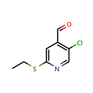 Chemical structure of 5-chloro-2-(ethylthio)isonicotinaldehyde , CAS 2969358-48-1, AChemBlock AD293846