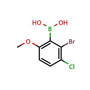 Chemical structure of 2-Bromo-3-chloro-6-methoxyphenylboronic acid , CAS 1452575-89-1, AChemBlock AD293847