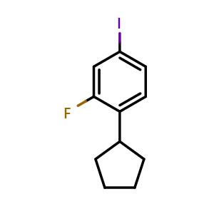 Chemical structure of 1-cyclopentyl-2-fluoro-4-iodobenzene , CAS 2105939-77-1, AChemBlock AD293852