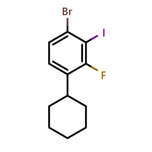 Chemical structure of 1-bromo-4-cyclohexyl-3-fluoro-2-iodobenzene , CAS 2969465-37-8, AChemBlock AD293860