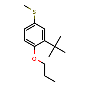 Chemical structure of (3-(tert-butyl)-4-propoxyphenyl)(methyl)sulfane , CAS 2969382-70-3, AChemBlock AD293863