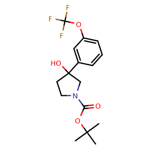 Chemical structure of 1,1-Dimethylethyl 3-hydroxy-3-[3-(trifluoromethoxy)phenyl]-1-pyrrolidinecarbo... , CAS 1367429-81-9, AChemBlock AD293870