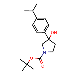 Chemical structure of 1,1-Dimethylethyl 3-hydroxy-3-[4-(1-methylethyl)phenyl]-1-pyrrolidinecarboxylate , CAS 1367429-39-7, AChemBlock AD293872