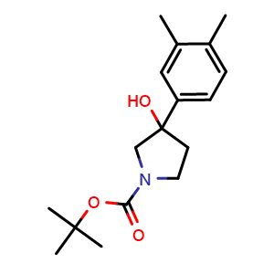 Chemical structure of 1,1-Dimethylethyl 3-(3,4-dimethylphenyl)-3-hydroxy-1-pyrrolidinecarboxylate , CAS 1366736-85-7, AChemBlock AD293876