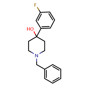 Chemical structure of 4-(3-Fluorophenyl)-1-(phenylmethyl)-4-piperidinol , CAS 75527-39-8, AChemBlock AD293880