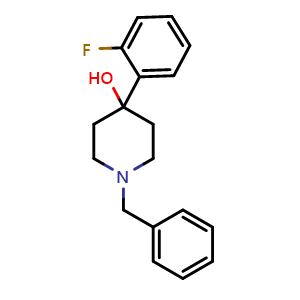 Chemical structure of 4-(2-Fluorophenyl)-1-(phenylmethyl)-4-piperidinol , CAS 188863-49-2, AChemBlock AD293881