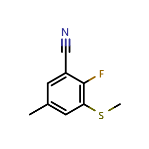 Chemical structure of 2-Fluoro-5-methyl-3-(methylthio)benzonitrile , CAS 2711195-65-0, AChemBlock AD293882