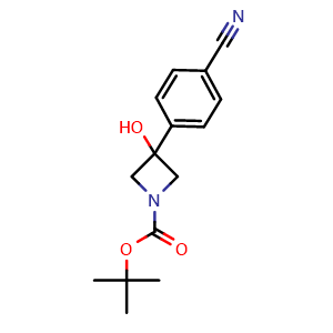 Chemical structure of tert-butyl 3-(4-cyanophenyl)-3-hydroxyazetidine-1-carboxylate , CAS 1533440-75-3, AChemBlock AD293897