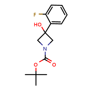 Chemical structure of tert-butyl 3-(2-fluorophenyl)-3-hydroxyazetidine-1-carboxylate , CAS 1225439-46-2, AChemBlock AD293898