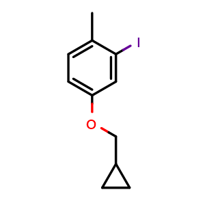 Chemical structure of 4-(Cyclopropylmethoxy)-2-iodo-1-methylbenzene , CAS 1369942-14-2, AChemBlock AD293901