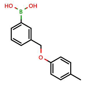 Chemical structure of (3-((p-tolyloxy)methyl)phenyl)boronic acid , CAS 1333344-86-7, AChemBlock AD293911
