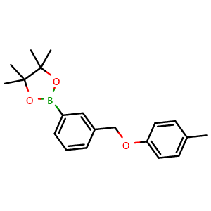 Chemical structure of 4,4,5,5-tetramethyl-2-(3-((p-tolyloxy)methyl)phenyl)-1,3,2-dioxaborolane , CAS 2246910-35-8, AChemBlock AD293912