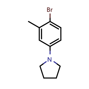 Chemical structure of 1-(4-bromo-3-methylphenyl)pyrrolidine , CAS 1542944-84-2, AChemBlock AD293930