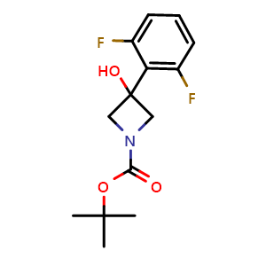 Chemical structure of 1,1-Dimethylethyl 3-(2,6-difluorophenyl)-3-hydroxy-1-azetidinecarboxylate , CAS 1489907-45-0, AChemBlock AD293952