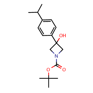 Chemical structure of 1,1-Dimethylethyl 3-hydroxy-3-[4-(1-methylethyl)phenyl]-1-azetidinecarboxylate , CAS 1482232-47-2, AChemBlock AD293957