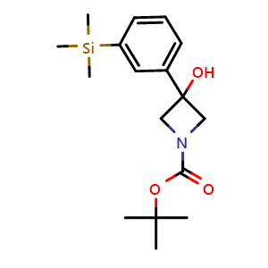 Chemical structure of 1,1-Dimethylethyl 3-hydroxy-3-[3-(trimethylsilyl)phenyl]-1-azetidinecarboxylate , CAS 2286928-73-0, AChemBlock AD293959