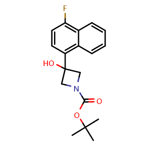 Chemical structure of 1,1-Dimethylethyl 3-(4-fluoro-1-naphthalenyl)-3-hydroxy-1-azetidinecarboxylate , CAS 2152160-21-7, AChemBlock AD293962