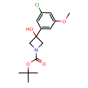 Chemical structure of 1,1-Dimethylethyl 3-(3-chloro-5-methoxyphenyl)-3-hydroxy-1-azetidinecarboxylate , CAS 2002877-93-0, AChemBlock AD293965