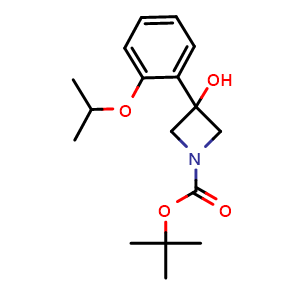 Chemical structure of 1,1-Dimethylethyl 3-hydroxy-3-[2-(1-methylethoxy)phenyl]-1-azetidinecarboxylate , CAS 1702150-36-4, AChemBlock AD293969