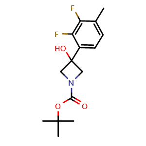 Chemical structure of tert-butyl 3-(2,3-difluoro-4-methylphenyl)-3-hydroxyazetidine-1-carboxylate , CAS 1697803-56-7, AChemBlock AD293971