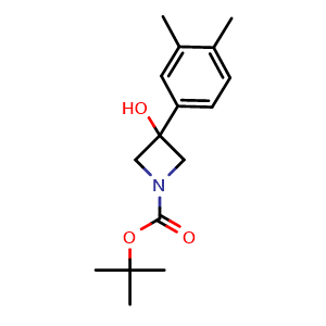 Chemical structure of 1,1-Dimethylethyl 3-(3,4-dimethylphenyl)-3-hydroxy-1-azetidinecarboxylate , CAS 1497338-12-1, AChemBlock AD293980