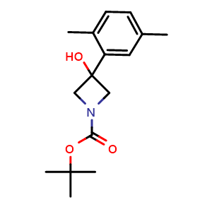 Chemical structure of 1,1-Dimethylethyl 3-(2,5-dimethylphenyl)-3-hydroxy-1-azetidinecarboxylate , CAS 1491892-92-2, AChemBlock AD293983