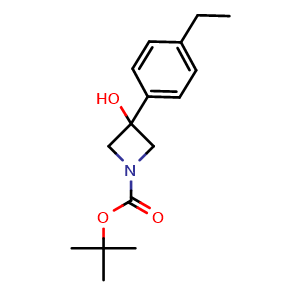Chemical structure of 1,1-Dimethylethyl 3-(4-ethylphenyl)-3-hydroxy-1-azetidinecarboxylate , CAS 1485130-61-7, AChemBlock AD293986