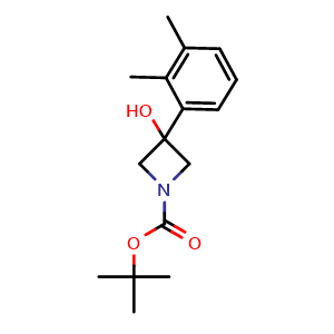 Chemical structure of 1,1-Dimethylethyl 3-(2,3-dimethylphenyl)-3-hydroxy-1-azetidinecarboxylate , CAS 1483484-23-6, AChemBlock AD293988