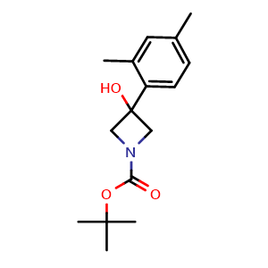 Chemical structure of 1,1-Dimethylethyl 3-(2,4-dimethylphenyl)-3-hydroxy-1-azetidinecarboxylate , CAS 1463765-88-9, AChemBlock AD293990
