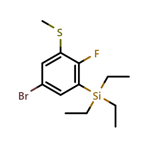 Chemical structure of 5-Bromo-2-fluoro-1-(methylthio)-3-(triethylsilyl)benzene , CAS 2266623-26-9, AChemBlock AD294008