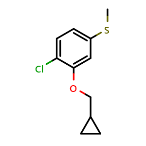 Chemical structure of (4-chloro-3-(cyclopropylmethoxy)phenyl)(methyl)sulfane , CAS 2969423-88-7, AChemBlock AD294015