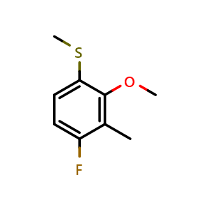 Chemical structure of (4-fluoro-2-methoxy-3-methylphenyl)(methyl)sulfane , CAS 2387349-14-4, AChemBlock AD294017