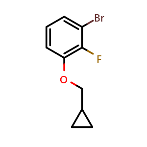 Chemical structure of 1-bromo-3-(cyclopropylmethoxy)-2-fluorobenzene , CAS 1369832-21-2, AChemBlock AD294075