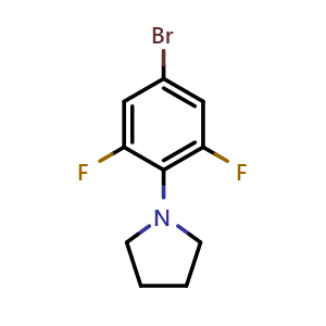 Chemical structure of 1-(4-Bromo-2,6-difluorophenyl)pyrrolidine , CAS 1521082-06-3, AChemBlock AD294082