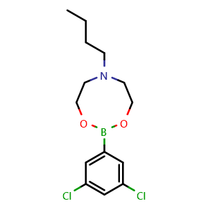Chemical structure of 6-Butyl-2-(3,5-dichlorophenyl)tetrahydro-4H-1,3,6,2-dioxazaborocine , CAS 1190989-02-6, AChemBlock AD294084