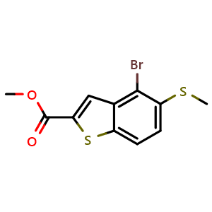 Chemical structure of Methyl 4-bromo-5-(methylthio)benzo[b]thiophene-2-carboxylate , CAS 2167939-67-3, AChemBlock AD294087