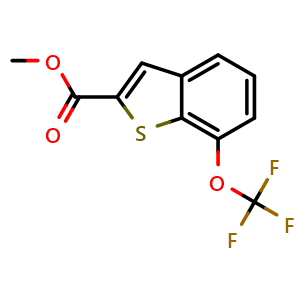 Chemical structure of Benzo[b]thiophene-2-carboxylic acid, 7-(trifluoromethoxy)-, methyl ester , CAS 1954362-82-3, AChemBlock AD294088