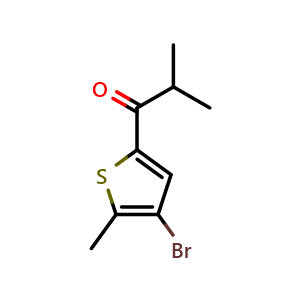 Chemical structure of 1-(4-Bromo-5-methyl-2-thienyl)-2-methyl-1-propanone , CAS 1601050-65-0, AChemBlock AD294092