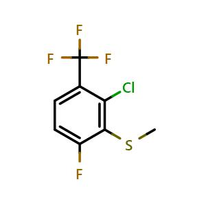 Chemical structure of 2-Chloro-4-fluoro-3-(methylthio)-1-(trifluoromethyl)benzene , CAS 2710205-17-5, AChemBlock AD294100